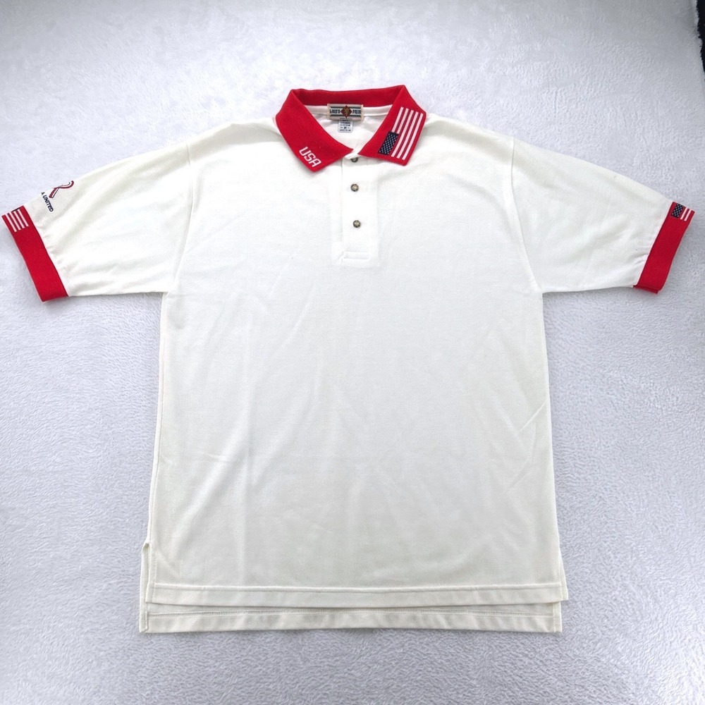 VTG USA Flag Embroidered Mens Polo Shirt M White Red Patriotic 4th of July Y2K - Picture 2 of 8